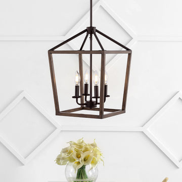 Oria 10" Iron Farmhouse Industrial Lantern LED Pendant - JONATHAN Y